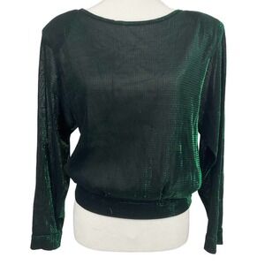 Vintage 80’s Krizia Blouse Metallic Green Made in Italy Medium 42